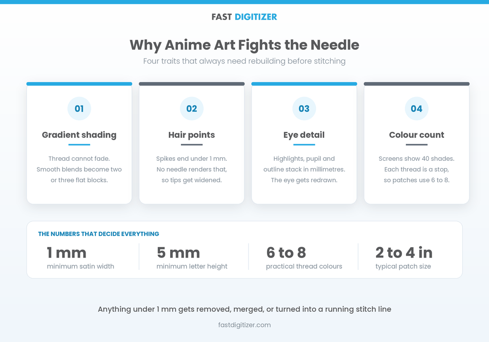 Design challenges when creating anime embroidery patches from screen artwork